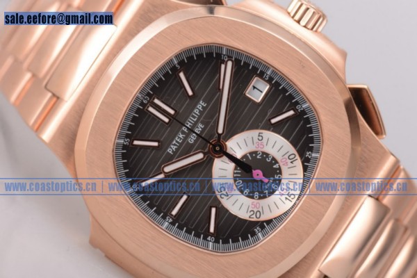 Patek Philippe 1:1 Replica Nautilus Chrono Watch Rose Gold 5980R-001 Silver Subdial (BP)